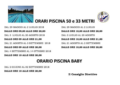 orari piscina pedavena|ORARI PISCINE